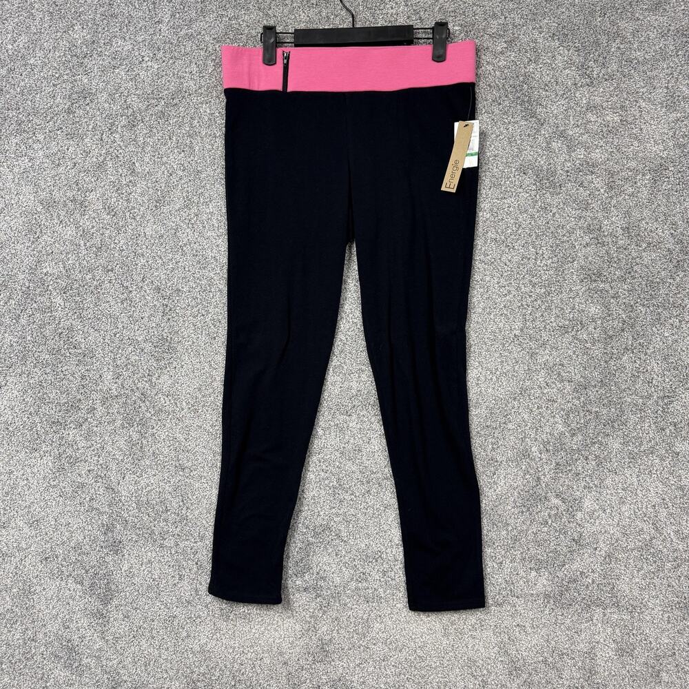 Energie Leggings Juniors L 32x26 Black Pink Waistband Stretch Athleisure Y2K NWT